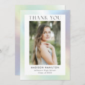 緑と紫のホログラフィックフォトの卒業 サンキューカード (正面/裏面)