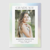 緑と紫のホログラフィックフォトの卒業 マグネット招待状 (正面)