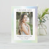 緑と紫のホログラフィック写真卒業パーティー 招待状 (スタンド正面)