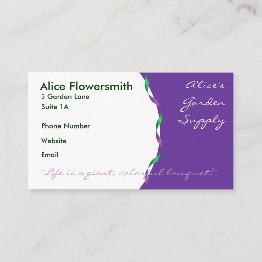 緑と紫のリボン名刺 名刺 (正面)