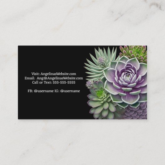 緑と紫の多肉植物ガーデン 名刺 (裏面)