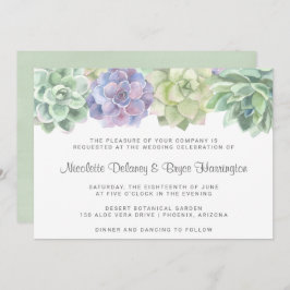緑と紫の多肉質の横向結婚き 招待状