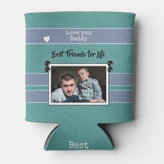 緑と紫の愛パパの友最高の達の写真 缶クーラー (正面)