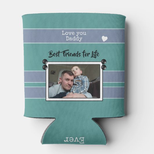 緑と紫の愛パパの友最高の達の写真 缶クーラー (裏面)