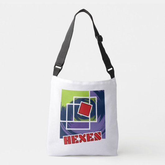 緑と紫の抽象芸術反乱四角形（ヘキス付） クロスボディバッグ (正面)