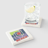 緑と紫の抽象芸術反乱四角形（ヘキス付） ストーンコースター (横)