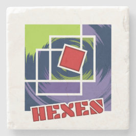 緑と紫の抽象芸術反乱四角形（ヘキス付） ストーンコースター