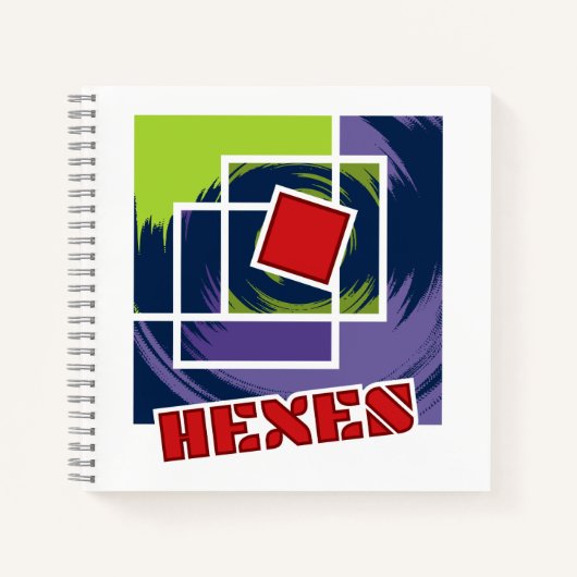 緑と紫の抽象芸術反乱四角形（ヘキス付） ノートブック (正面)