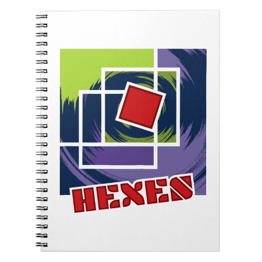 緑と紫の抽象芸術反乱四角形（ヘキス付） ノートブック (正面)