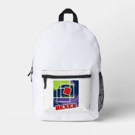 緑と紫の抽象芸術反乱四角形（ヘキス付） プリントバックパック