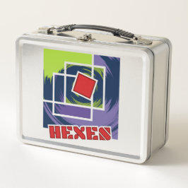 緑と紫の抽象芸術反乱四角形（ヘキス付） メタルランチボックス