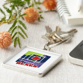 緑と紫の抽象芸術正方形とヘックス文字 キーホルダー (側面)