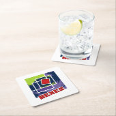 緑と紫の抽象芸術正方形とヘックス文字 スクエアペーパーコースター (インサイチュ)