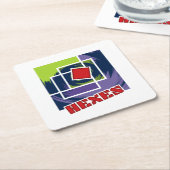 緑と紫の抽象芸術正方形とヘックス文字 スクエアペーパーコースター (アングル)