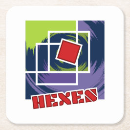緑と紫の抽象芸術正方形とヘックス文字 スクエアペーパーコースター