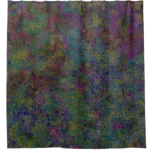 緑と紫の抽象芸術正方形モザイクタイル シャワーカーテン