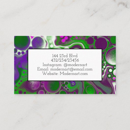 緑と紫の抽象芸術流体アート 名刺 (裏面)