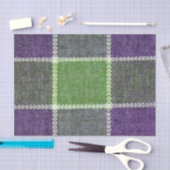 緑と紫の格子状のウール生地のテクスチャ 薄葉紙 (クラフト)