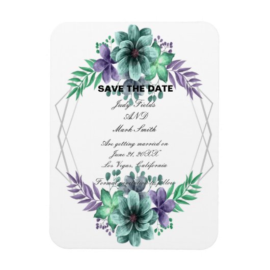 緑と紫の水色のフローラ保存日付 マグネット (縦)