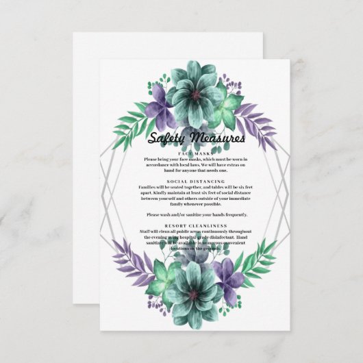 緑と紫の水色のフローラ安全対策 サンキューカード (正面/裏面)