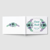 緑と紫の水色のフローラ結婚 ゲストブック (全面)