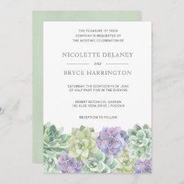 緑と紫の水色の多肉質結婚の 招待状