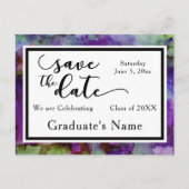 緑と紫の水色卒業の日付を保存 ポストカード (正面)