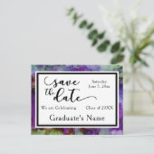 緑と紫の水色卒業の日付を保存 ポストカード (スタンド正面)