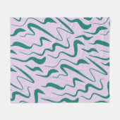 緑と紫の波オーガニック線パターン フリースブランケット (正面(横))