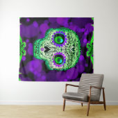 緑と紫の発光する砂糖スカル ハロウィン タペストリー (インサイチュ(横))