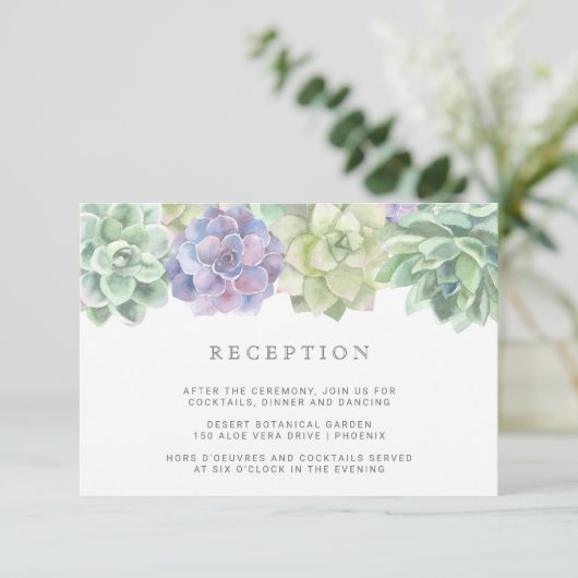 緑と紫の結婚式のレセプション エンクロージャーカード (スタンド正面)