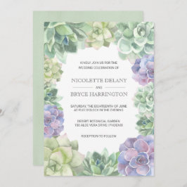 緑と紫の縁ど多肉結婚類 招待状