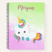 緑と紫の背景に心地よいユニコーン ノートブック (正面)