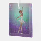 緑と紫の背色彩の鮮やか景とバレリーナ ガラスオーナメント (正面左)