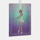 緑と紫の背色彩の鮮やか景とバレリーナ ガラスオーナメント (正面右)