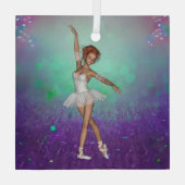 緑と紫の背色彩の鮮やか景とバレリーナ ガラスオーナメント (裏面)