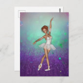 緑と紫の背色彩の鮮やか景とバレリーナ ポストカード (正面/裏面)