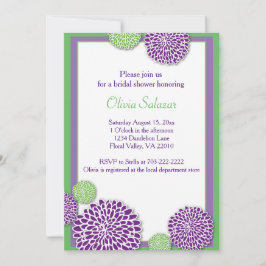 緑と紫の花ブライダルシャワーの招待 招待状