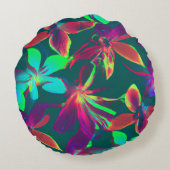 緑と紫の花柄 ラウンドクッション (裏面)