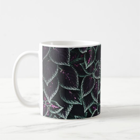 緑と紫の葉植物 コーヒーマグカップ (左)