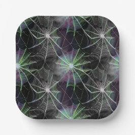 緑と紫の賢いクモの巣 ペーパープレート