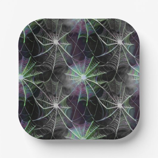 緑と紫の賢いクモの巣 ペーパープレート (正面)