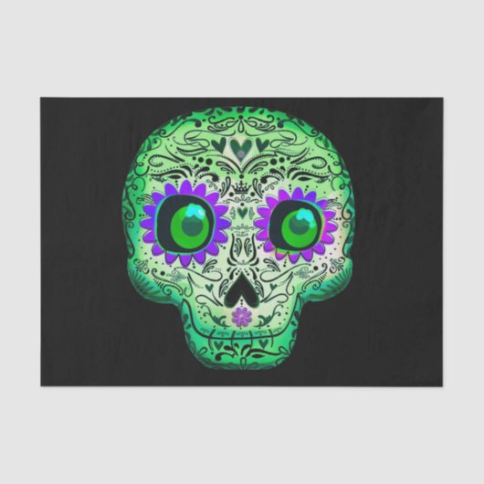 緑と紫の輝くシュガースカルハロウィン 薄葉紙 (正面)