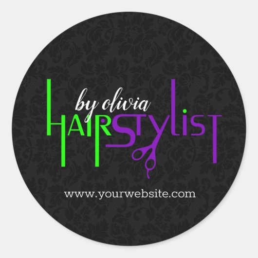 緑と紫文字デザイン ラウンドシール (正面)