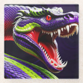 緑と紫鮮やかのコブラはかりで測ヘビ ガラスコースター (正面)