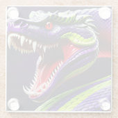 緑と紫鮮やかのコブラはかりで測ヘビ ガラスコースター (裏面)