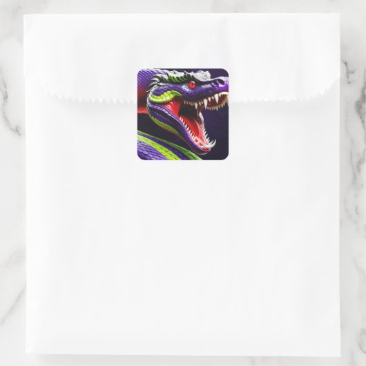 緑と紫鮮やかのコブラはかりで測ヘビ スクエアシール (バッグ)