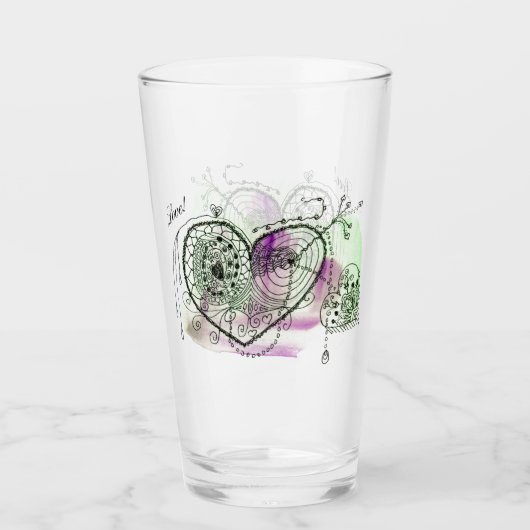 緑と紫(ハートあり) タンブラーグラス (正面)