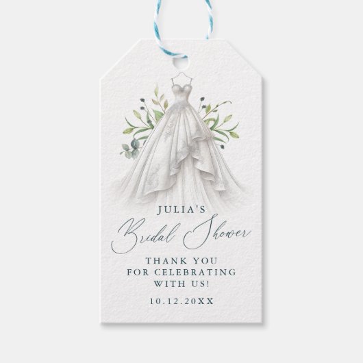 緑と結婚のドレスありがとうブライダルシャワー ギフトタグ (正面)