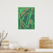 緑と自然オリーブの幾何学的抽象芸術 ポスター (キッチン)